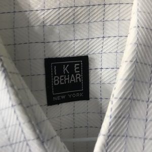 Ike Behar Blue Checked Dress Shirr
